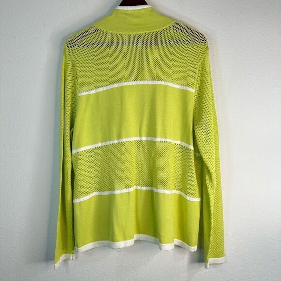 Chico’s Zenergy Womens Lime Green Lissa Mesh Knit Sweater Jacket XL Athleisure - Picture 2 of 10
